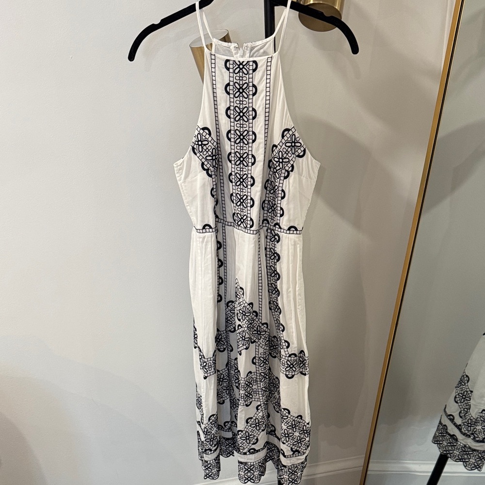 Parker Navy and White Patterned Midi Dress